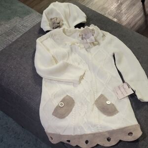 Catherine Malandrino Cream and Tan Knit Hooded Girls Dress